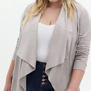 Torrid Grey Suede Drape Front Jacket